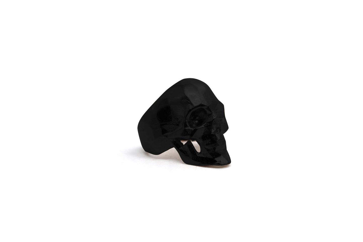 Anillo Craneo Low Poly con Mandibula Negro Mate