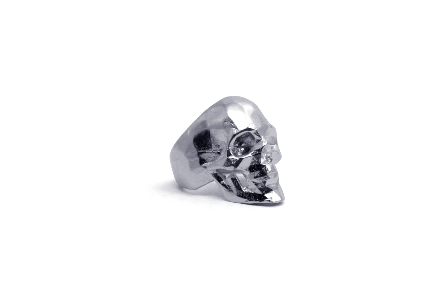 Anillo Craneo Low Poly con Mandibula Cromado