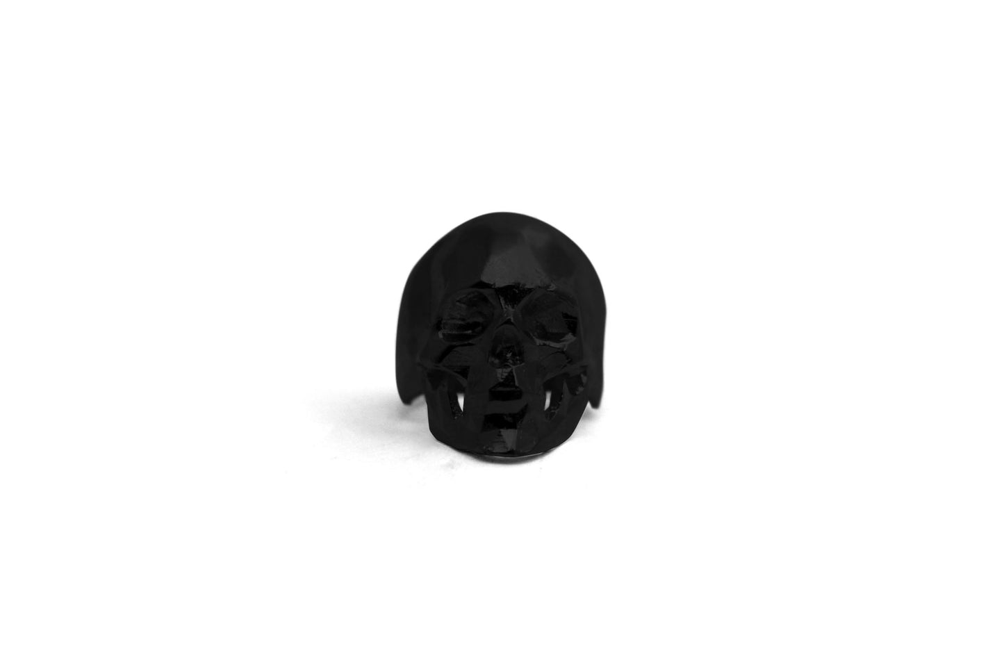 Anillo Craneo Low Poly con Mandibula Negro Mate
