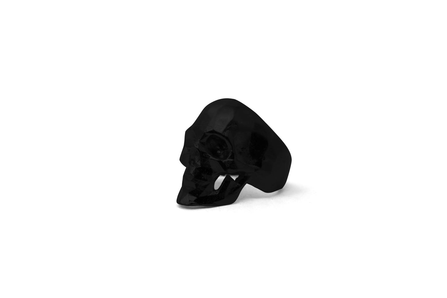 Anillo Craneo Low Poly con Mandibula Negro Mate