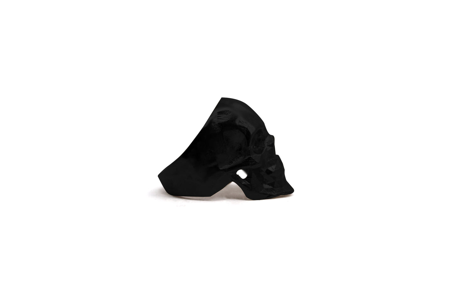 Anillo Craneo Low Poly con Mandibula Negro Mate