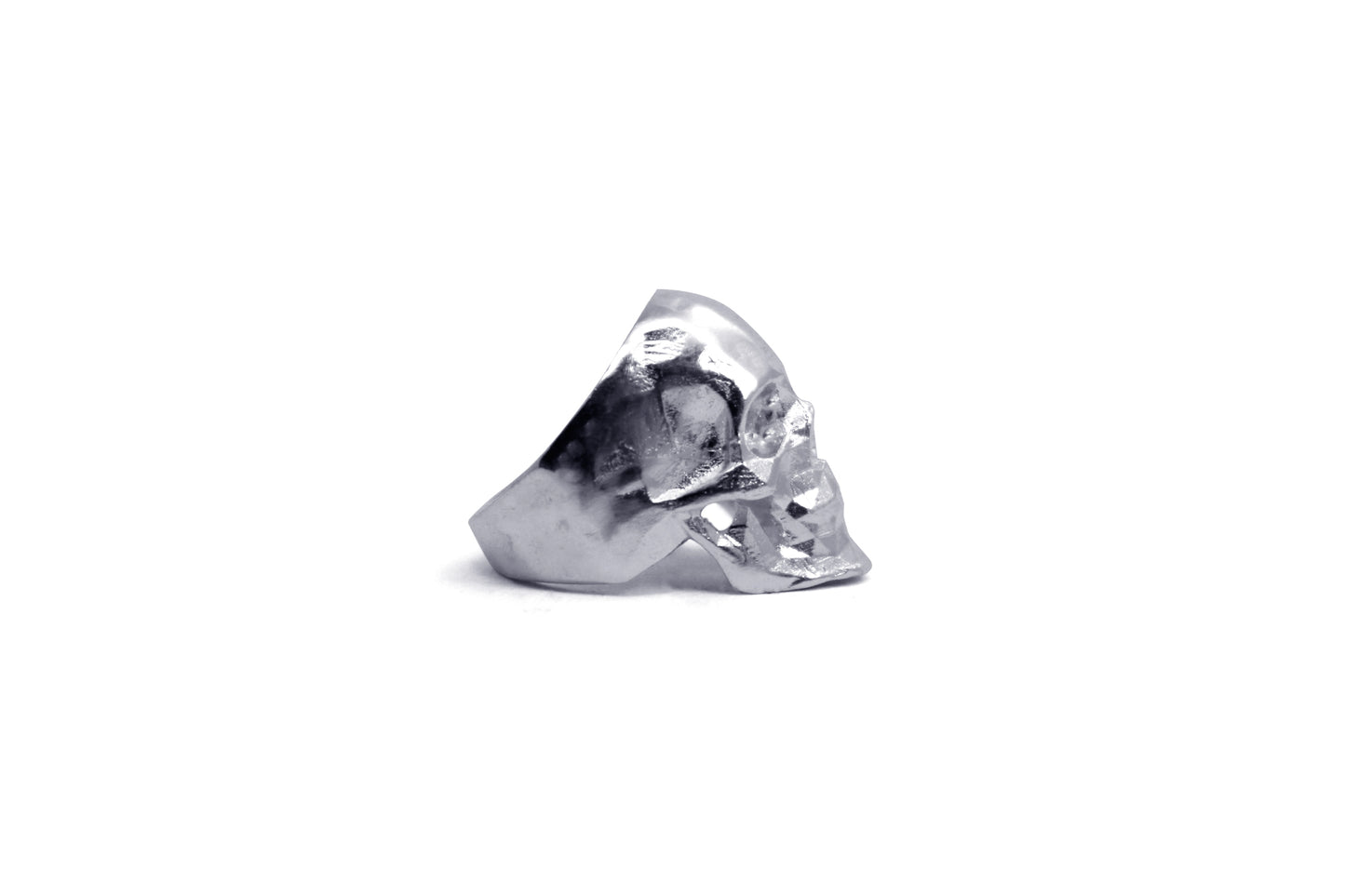 Anillo Craneo Low Poly con Mandibula Cromado