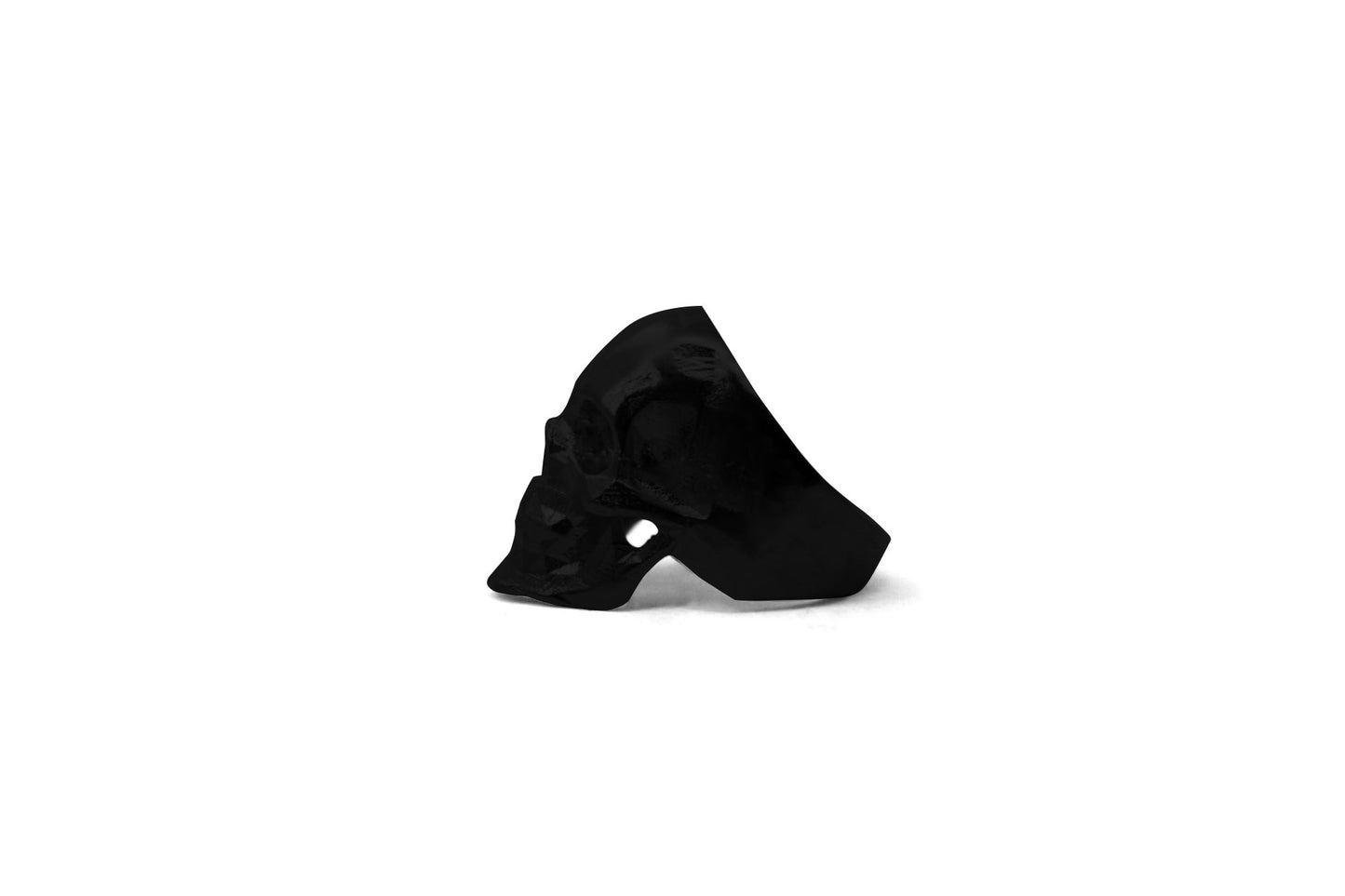 Anillo Craneo Low Poly con Mandibula Negro Mate