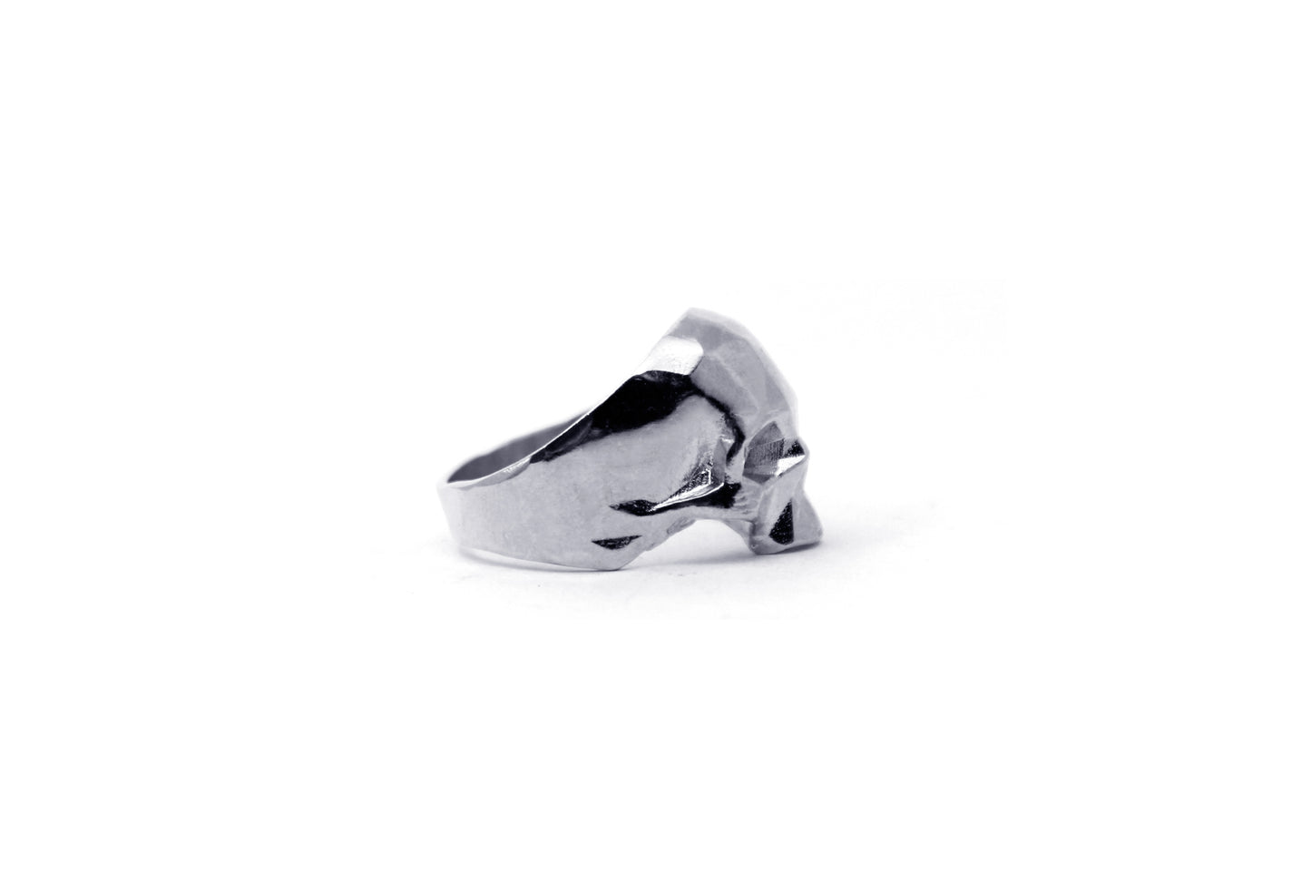 Anillo Craneo Low Poly sin Mandibula Cromado