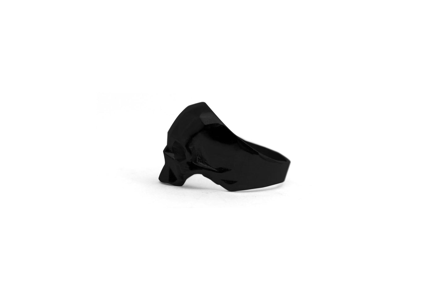 Anillo Craneo Low Poly sin Mandibula Negro Mate