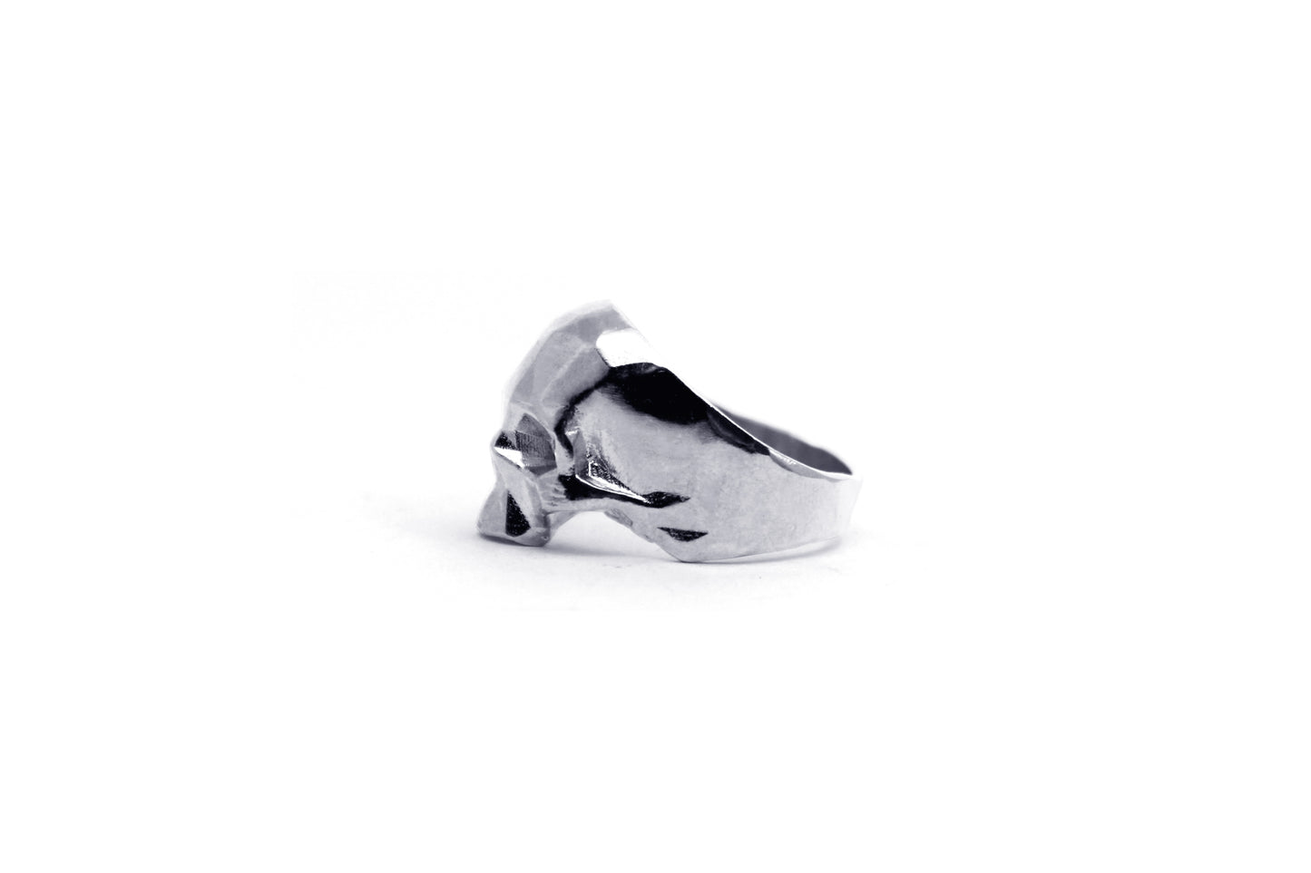 Anillo Craneo Low Poly sin Mandibula Cromado