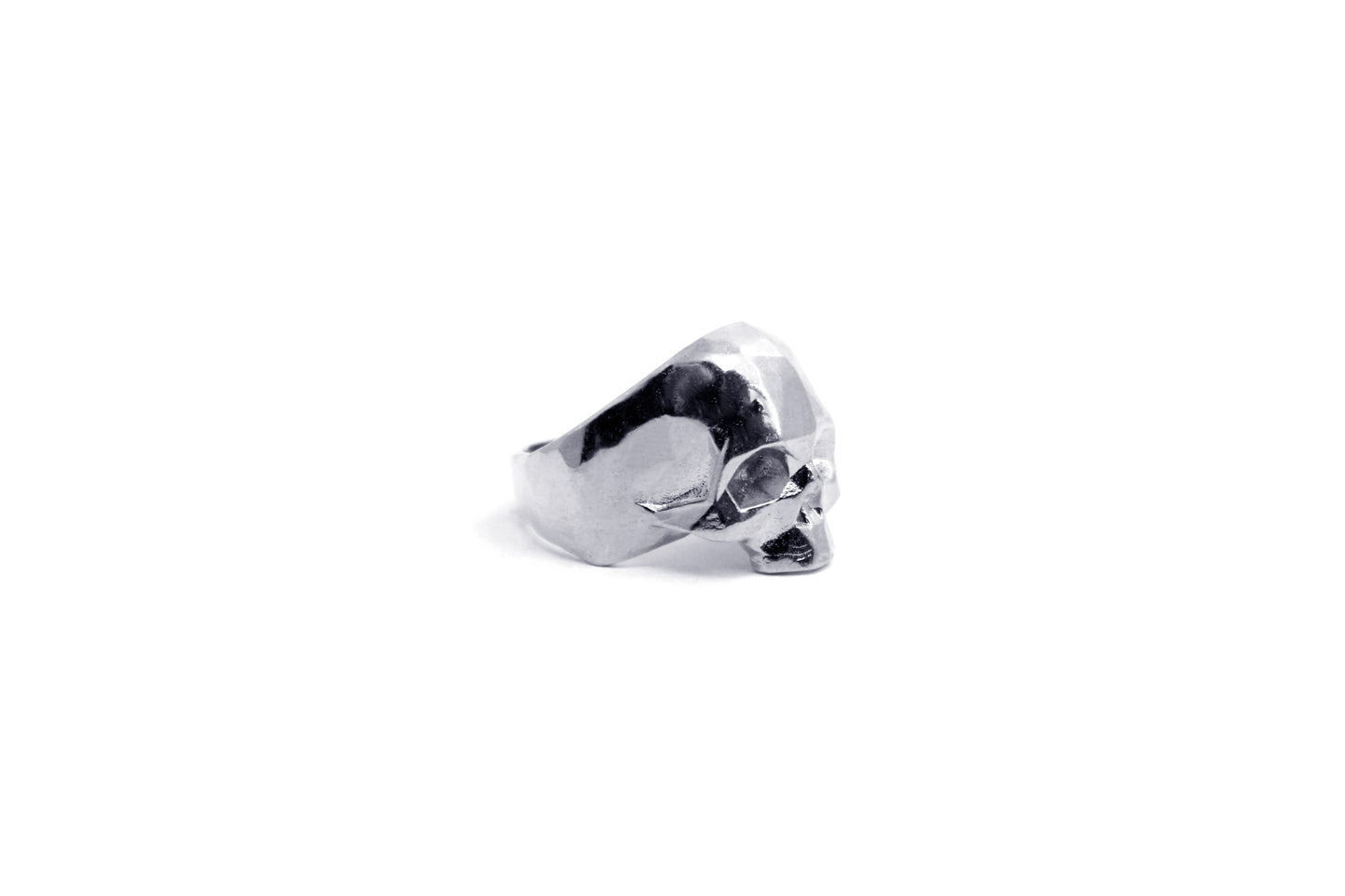Anillo Craneo Low Poly sin Mandibula Cromado